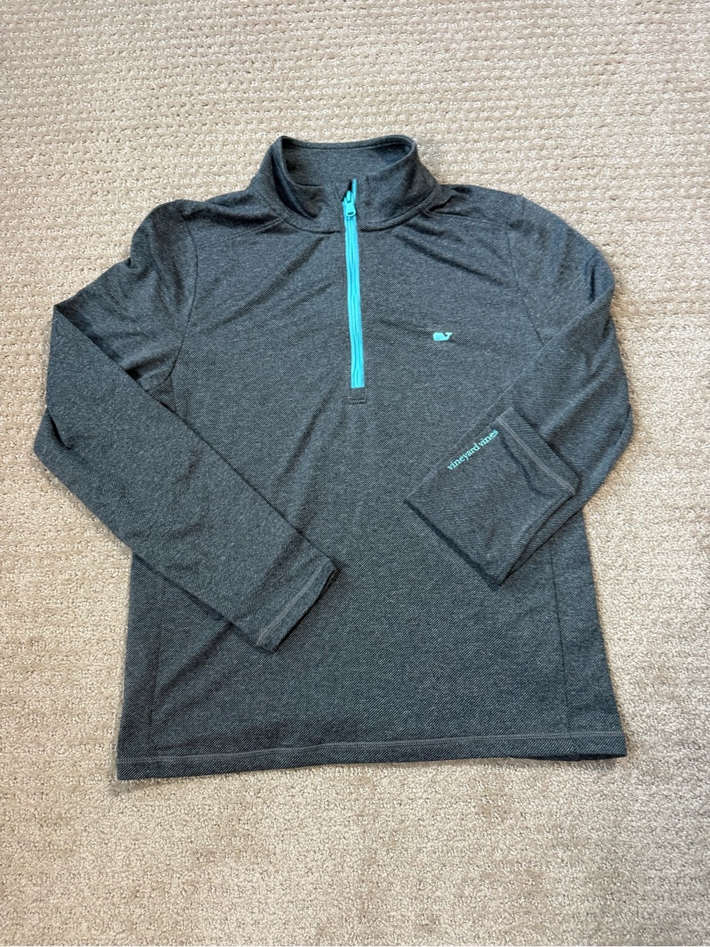 Vineyard Vines Kids Charcoal Gray Quarter-Zip Pullover with Teal Accents